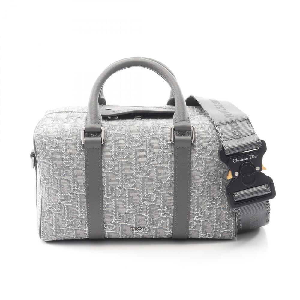 Christian Dior Langot Oblique Handbag Canvas Leather Gray